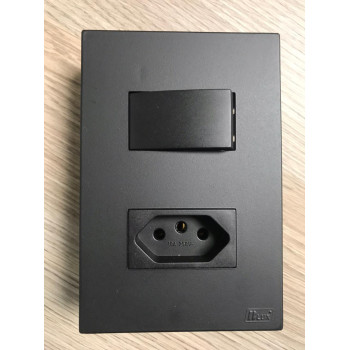 Conjunto 1 Interruptor Paralela + 1 Tomada 10A 4x2 - RECTA PRETO BLACK SATIN FOSCO